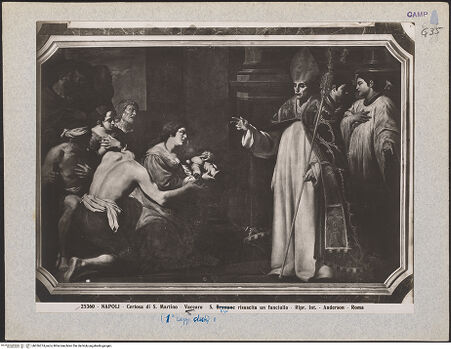 Vorderseite von Alinari [https://www.deutsche-digitale-bibliothek.de/content/lizenzen/rv-ez/] Heiliger Hugo von Lincoln erweckt ein Kind von den Toten - Gesamtansicht, bh026274_recto. Foto.