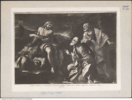 Vorderseite von Alinari [https://www.deutsche-digitale-bibliothek.de/content/lizenzen/rv-ez/] Johannes der Täufer bezeichnet den anwesenden Christus als Lamm Gottes - Gesamtansicht, bh026275_recto. Foto.