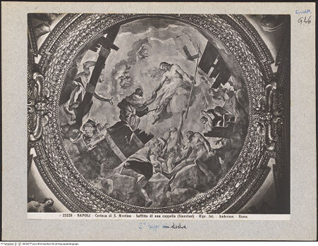 Vorderseite von Alinari [https://www.deutsche-digitale-bibliothek.de/content/lizenzen/rv-ez/] Die Aufbrechung der Vorhölle: Christus befreit Johannes den Täufer und andere Personen; die vier Kardinaltugenden (Pendentifs) - Kuppel, bh026277_recto. Foto.