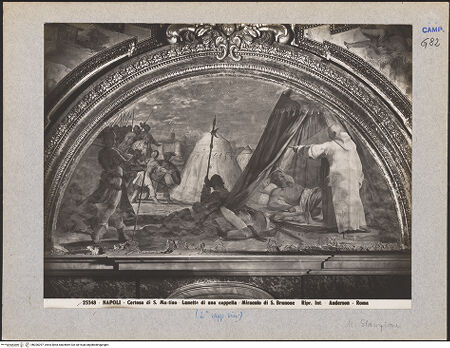 Vorderseite von Alinari [https://www.deutsche-digitale-bibliothek.de/content/lizenzen/rv-ez/] Szenen aus dem Leben des heligen BrunoHeiliger Bruno erscheint dem Graf Roger von Sizilien - Gesamtansicht, bh026297_recto. Foto.