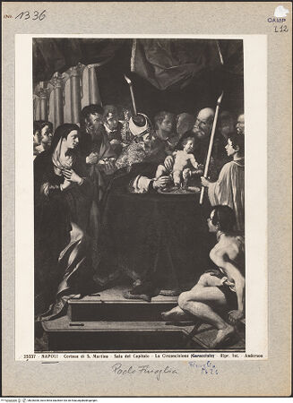 Vorderseite von Alinari [https://www.deutsche-digitale-bibliothek.de/content/lizenzen/rv-ez/] Die Beschneidung des Christuskindes durch den Priester im Tempel - Gesamtansicht, bh026308_recto. Foto.