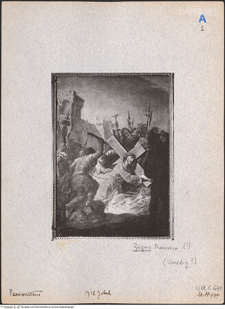Vorderseite von Bibliotheca Hertziana [http://creativecommons.org/licenses/by-nc-sa/4.0/] Via Crucis(3.) Kreuzwegstation: Christus bricht unter der Last des Kreuzes zusammen - , bh026840_recto. Negativ
           .