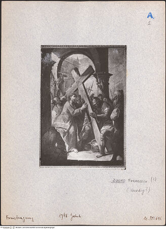 Vorderseite von Bibliotheca Hertziana [http://creativecommons.org/licenses/by-nc-sa/4.0/] Via Crucis(2.) Kreuzwegstation: Christus nimmt das Kreuz auf seine Schultern - Rs.: kein Stempel, bh026841_recto. Negativ
           .