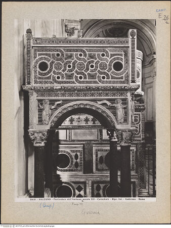 Vorderseite von Alinari [https://www.deutsche-digitale-bibliothek.de/content/lizenzen/rv-ez/] Linke Kanzel - Ansicht von Westen, bh027023_recto. Foto.