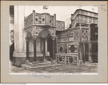 Vorderseite von Alinari [https://www.deutsche-digitale-bibliothek.de/content/lizenzen/rv-ez/] Linke Kanzel - Ansicht von Südwesten, bh027024_recto. Foto.