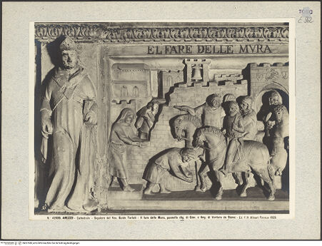 Vorderseite von Alinari [https://www.deutsche-digitale-bibliothek.de/content/lizenzen/rv-ez/] Grabmal des Bischofs Guido Tarlati (gest. 1327)Allegorische Darstellungen der Gemeinde und Szenen aus dem Leben des Bischof Guido TarlatiDer Bau der Stadtmauern (El fare delle mura) - Gesamtansicht, bh027080_recto. Foto.
