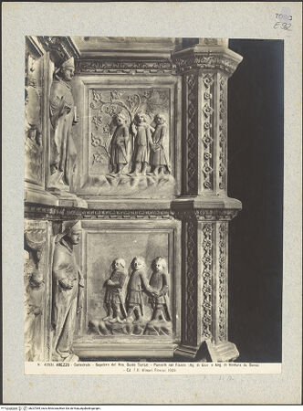 Vorderseite von Alinari [https://www.deutsche-digitale-bibliothek.de/content/lizenzen/rv-ez/] Grabmal des Bischofs Guido Tarlati (gest. 1327)Rechten Seitenflügel: Ritter und Jäger - Teilansicht, bh027084_recto. Foto.