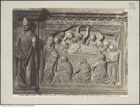 Vorderseite von Alinari [https://www.deutsche-digitale-bibliothek.de/content/lizenzen/rv-ez/] Grabmal des Bischofs Guido Tarlati (gest. 1327)Allegorische Darstellungen der Gemeinde und Szenen aus dem Leben des Bischof Guido TarlatiTod des Guido Tarlati (La morte di misere) - Gesamtansicht, bh027091_recto. Foto.