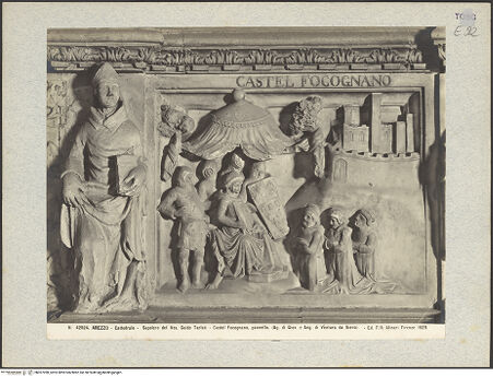 Vorderseite von Alinari [https://www.deutsche-digitale-bibliothek.de/content/lizenzen/rv-ez/] Grabmal des Bischofs Guido Tarlati (gest. 1327)Allegorische Darstellungen der Gemeinde und Szenen aus dem Leben des Bischof Guido TarlatiDie Unterwerfung von Castel Focognano (Castel Focognano) - Gesamtansicht, bh027098_recto. Foto.