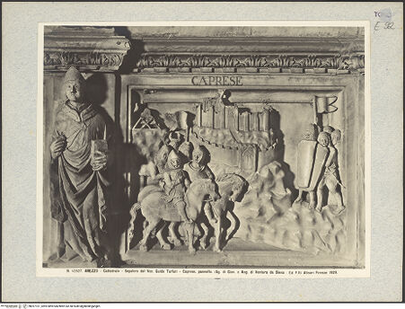 Vorderseite von Alinari [https://www.deutsche-digitale-bibliothek.de/content/lizenzen/rv-ez/] Grabmal des Bischofs Guido Tarlati (gest. 1327)Allegorische Darstellungen der Gemeinde und Szenen aus dem Leben des Bischof Guido TarlatiDie Belagerung von Caprese (Caprese) - Gesamtansicht, bh027101_recto. Foto.