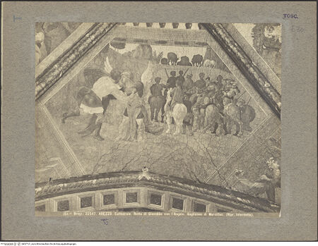 Vorderseite von Alinari [https://www.deutsche-digitale-bibliothek.de/content/lizenzen/rv-ez/] Szenen aus dem Alten TestamentDer Besuch der drei Engel bei Abraham, das Isaakopfer, Jakobs Traum, Jakob ringt mit dem Engel; Durchzug durch das Rote Meer, die Eherne Schlange, Bestrafung der Söhne des des Korach, Moses übergibt die Gesetze den Priestern - Jakob ringt mit dem Engel, bh027121_recto. Foto.