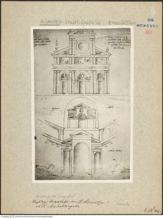 Vorderseite von Bibliotheca Hertziana [http://creativecommons.org/publicdomain/mark/1.0/] Fassade von Santa Maria di Loreto und Variation über eine angeblich antik-römische Vorlage - Gesamtansicht, bh027545_recto. Foto.