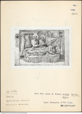 Vorderseite von Bibliotheca Hertziana [https://www.deutsche-digitale-bibliothek.de/content/lizenzen/rv-ez/] Arch.Cap.S.Pietro.A.64terAlt Sankt Peter, Vorhalle: Traum des Konstantin - , bh027759_recto. Foto.