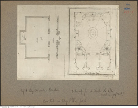 Vorderseite von unbekannt [http://creativecommons.org/publicdomain/mark/1.0/] Codex Chigi P VII.13Grundriss für Hof des Palazzo Nuovo (Campidoglio)/ Entwurf eines Grundrisses für Santa Rita - Grundrisse: Hof des Palazzo Nuovo/Grundriss für Santa Rita, bh027835_recto. Foto.