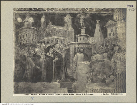 Vorderseite von Alinari [https://www.deutsche-digitale-bibliothek.de/content/lizenzen/rv-ez/] Szenen aus dem Leben des heiligen Ägidius und aus der Legende des Erzengels Michael; Propheten und HeiligenMichaelsszenenErscheinung des heiligen Michael auf der Engelsburg - Gesamtansicht, bh028930_recto. Foto.