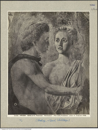 Vorderseite von Alinari [https://www.deutsche-digitale-bibliothek.de/content/lizenzen/rv-ez/] Die Kreuzlegende, Propheten und HeiligenRechte WandPflanzung des Kreuzesbaums auf Adams Grab - Beerdigung Adams, Detail, bh028933_recto. Foto.