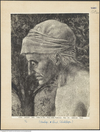 Vorderseite von Alinari [https://www.deutsche-digitale-bibliothek.de/content/lizenzen/rv-ez/] Die Kreuzlegende, Propheten und HeiligenRechte WandPflanzung des Kreuzesbaums auf Adams Grab - Tod Adams, Detail, bh028934_recto. Foto.