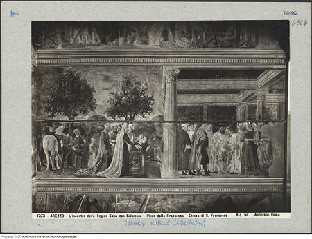 Vorderseite von Alinari [https://www.deutsche-digitale-bibliothek.de/content/lizenzen/rv-ez/] Die Kreuzlegende, Propheten und HeiligenRechte WandDie Königin von Saba und das Kreuzesholz - Gesamtansicht, bh028944_recto. Foto.