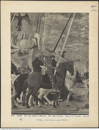 Vorderseite von Alinari [https://www.deutsche-digitale-bibliothek.de/content/lizenzen/rv-ez/] Die Kreuzlegende, Propheten und HeiligenRechte WandDer Sieg Konstantins über Maxentius - Detail, bh028948_recto. Foto.