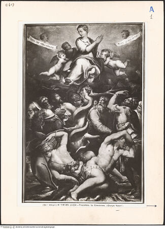 Vorderseite von Alinari [http://creativecommons.org/publicdomain/mark/1.0/] Die Kreuzlegende, Propheten und HeiligenRechte WandDer Sieg Konstantins über Maxentius - Gesamtansicht, bh028950_recto. Foto.