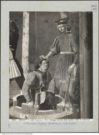 Vorderseite von Alinari [https://www.deutsche-digitale-bibliothek.de/content/lizenzen/rv-ez/] Die Kreuzlegende, Propheten und HeiligenStirnwandFolterung eines Juden - Detail, bh028955_recto. Foto.