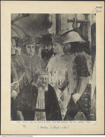 Vorderseite von Alinari [https://www.deutsche-digitale-bibliothek.de/content/lizenzen/rv-ez/] Die Kreuzlegende, Propheten und HeiligenLinke WandDer Sieg Heraclius über Chosroes - Cosroe besiegt, Detail, bh028967_recto. Foto.