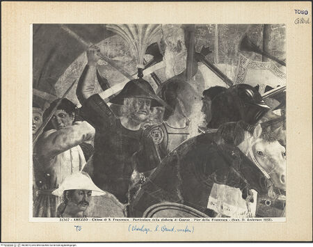 Vorderseite von Alinari [https://www.deutsche-digitale-bibliothek.de/content/lizenzen/rv-ez/] Die Kreuzlegende, Propheten und HeiligenLinke WandDer Sieg Heraclius über Chosroes - Der Kampf, Detail (Mittelteil), bh028975_recto. Foto.