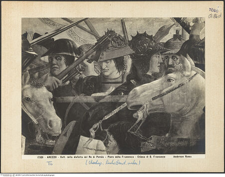 Vorderseite von Alinari [https://www.deutsche-digitale-bibliothek.de/content/lizenzen/rv-ez/] Die Kreuzlegende, Propheten und HeiligenLinke WandDer Sieg Heraclius über Chosroes - Der Kampf, Detail (rechte Seite), bh028977_recto. Foto.