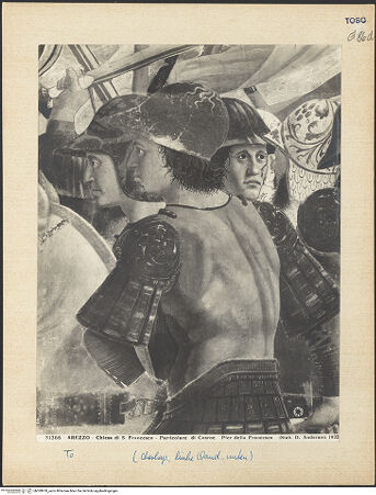 Vorderseite von Alinari [https://www.deutsche-digitale-bibliothek.de/content/lizenzen/rv-ez/] Die Kreuzlegende, Propheten und HeiligenLinke WandDer Sieg Heraclius über Chosroes - Der Kampf, Detail (rechte Seite), bh028978_recto. Foto.