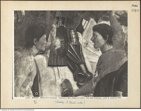 Vorderseite von Alinari [https://www.deutsche-digitale-bibliothek.de/content/lizenzen/rv-ez/] Die Kreuzlegende, Propheten und HeiligenLinke WandDer Sieg Heraclius über Chosroes - Der Kampf, Detail (linke Seite), bh028980_recto. Foto.