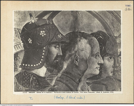 Vorderseite von Alinari [https://www.deutsche-digitale-bibliothek.de/content/lizenzen/rv-ez/] Die Kreuzlegende, Propheten und HeiligenLinke WandDer Sieg Heraclius über Chosroes - Cosroe besiegt, Detail, bh028981_recto. Foto.