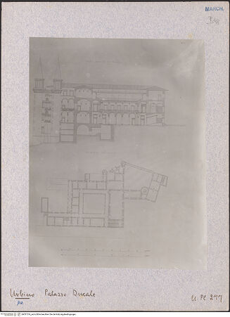 Vorderseite von Bibliotheca Hertziana [https://www.deutsche-digitale-bibliothek.de/content/lizenzen/rv-fz/] Palazzo Ducale - Grundriss und Aufriss , bh031516_recto. Foto: Lindner, Paul.