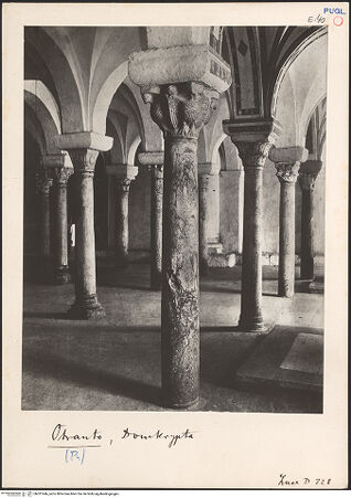 Vorderseite von ICCD [https://www.deutsche-digitale-bibliothek.de/content/lizenzen/rv-ez/] CattedraleKrypta - Innenansicht von Nordosten, bh031646_recto. Foto.