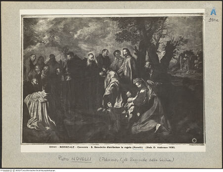 Vorderseite von Alinari [https://www.deutsche-digitale-bibliothek.de/content/lizenzen/rv-ez/] Der heilige Benedikt verteilt Brot an die Ordensmitglieder - Gesamtansicht, bh032477_recto. Foto.