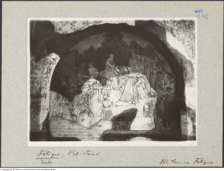 Vorderseite von Carmine (Foligno) [https://www.deutsche-digitale-bibliothek.de/content/lizenzen/rv-ez/] Persönlichkeiten der römischen AntikeNordwand: Augustus, Tiberius, Marcus Furius Camillus, Gaius Fabricius, Manius Curius Dentatus, Titus Manlius Torquatus, Lucius Quincitius Cincinnatus und Marcellus - Camillus und Fabricius, bh033817_recto. Foto.