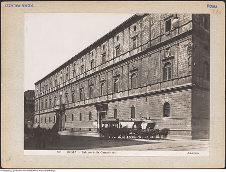 Vorderseite von Alinari [https://www.deutsche-digitale-bibliothek.de/content/lizenzen/rv-ez/] Palazzo della CancelleriaOstfassade - , bh035447_recto. Foto.
