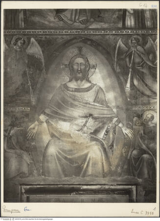 Vorderseite von ICCD [https://www.deutsche-digitale-bibliothek.de/content/lizenzen/rv-ez/] Das Lamm über dem himmlischen Jerusalem; Die Wiederkunft Christi (oder die Visio Beatifica); Arma Christi; Jüngstes Gericht - Christus (Jüngstes Gericht), bh035578_recto. Foto.