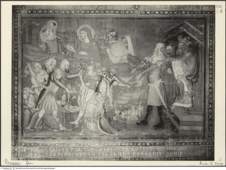 Vorderseite von ICCD [https://www.deutsche-digitale-bibliothek.de/content/lizenzen/rv-ez/] Szenen aus dem Neuen TestamentSüdwand, Bildfeld 4: der Kindermord und die Flucht nach Ägypten - Gesamtansicht, bh035580_recto. Foto.