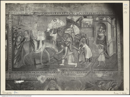 Vorderseite von ICCD [https://www.deutsche-digitale-bibliothek.de/content/lizenzen/rv-ez/] Szenen aus dem Neuen TestamentNordwand, Bildfeld 2: der Einzug in Jerusalem - Gesamtansicht, bh035590_recto. Foto.