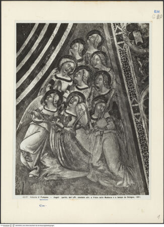 Vorderseite von Alinari [https://www.deutsche-digitale-bibliothek.de/content/lizenzen/rv-ez/] Zyklus: Verkündigung, Majestas Domini, Heiligen, Evangelisten, Kirchenväter und Szenen aus dem Leben des heiligen EustachiusMajestas Domini (Konche) - Detail: Engel rechts, bh035594_recto. Foto.