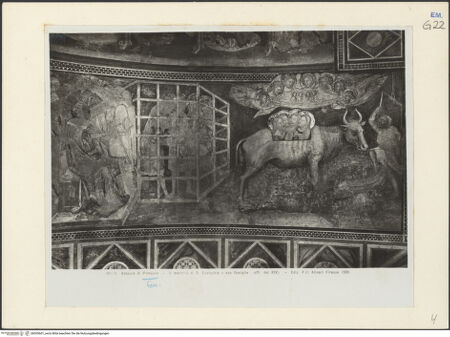 Vorderseite von Alinari [https://www.deutsche-digitale-bibliothek.de/content/lizenzen/rv-ez/] Zyklus: Verkündigung, Majestas Domini, Heiligen, Evangelisten, Kirchenväter und Szenen aus dem Leben des heiligen EustachiusSzenen aus dem Leben des heiligen Eustachius (unteres Register)Der Heilige Eustachius und seine Familie im Gefängnis; Martyrium von Eustachius und seiner Familie (unteres Register, 6) - Gesamtansicht, bh035601_recto. Foto.