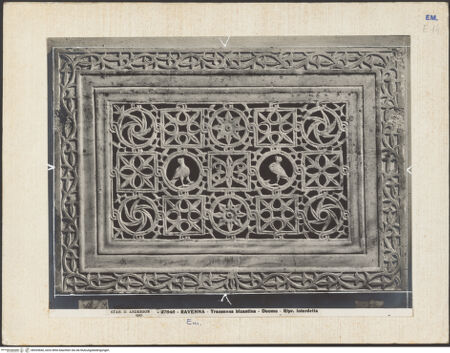 Vorderseite von Alinari [https://www.deutsche-digitale-bibliothek.de/content/lizenzen/rv-ez/] Schranke mit Vögel - Gesamtansicht, bh035660_recto. Foto.