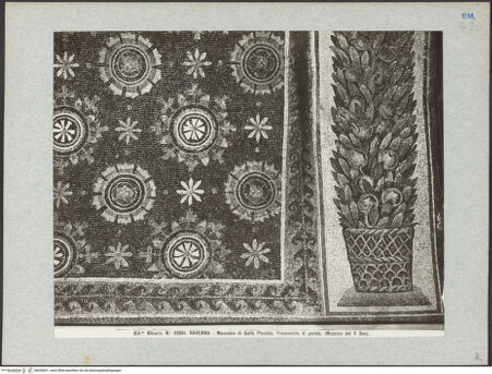 Vorderseite von Alinari [https://www.deutsche-digitale-bibliothek.de/content/lizenzen/rv-ez/] Mosaikzyklus mit dem apokalyptischen Triumph des Kreuzes, den Aposteln, dem Heiligen Laurentius und dem Guten HirtenNordwand und nördliches Langhaus: Apostel, Tauben und Christus als Guter Hirte - Gewölbe und Bogen: Detail mit Blütenornament und Fruchtgirlande, bh035691_recto. Foto.