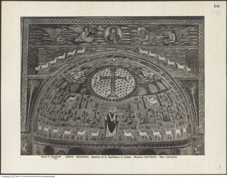Vorderseite von Alinari [https://www.deutsche-digitale-bibliothek.de/content/lizenzen/rv-ez/] Apsismosaik - Triumphbogen und Apsis, Teilansicht, bh035719_recto. Foto.