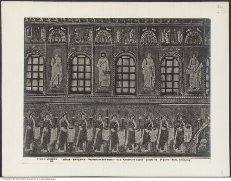 Vorderseite von Alinari [https://www.deutsche-digitale-bibliothek.de/content/lizenzen/rv-ez/] Mosaiken im LanghausEvangelienseite mit weiblichen Heiligen - Detail, bh035755_recto. Foto.