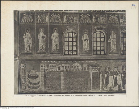 Vorderseite von Alinari [https://www.deutsche-digitale-bibliothek.de/content/lizenzen/rv-ez/] Mosaiken im LanghausEvangelienseite mit weiblichen Heiligen - Detail, bh035757_recto. Foto.