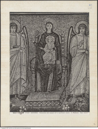 Vorderseite von Alinari [https://www.deutsche-digitale-bibliothek.de/content/lizenzen/rv-ez/] Mosaiken im LanghausEvangelienseite mit weiblichen HeiligenAnbetung der Könige - Detail, die Madonna mit den Engeln, bh035766_recto. Foto.