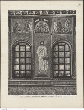 Vorderseite von Alinari [https://www.deutsche-digitale-bibliothek.de/content/lizenzen/rv-ez/] Mosaiken im LanghausEvangelienseite mit weiblichen HeiligenApostel, Heiliger oder Prophet (und architektonische Verzierung des oberen Registers) - Gesamtansicht, bh035774_recto. Foto.