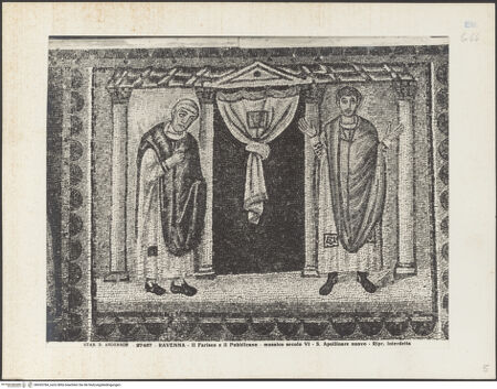 Vorderseite von Alinari [https://www.deutsche-digitale-bibliothek.de/content/lizenzen/rv-ez/] Mosaiken im LanghausEvangelienseite mit weiblichen HeiligenSzenen aus dem Leben Christi: Gleichnis von Pharisäer und Zöllner - Gesamtansicht, bh035784_recto. Foto.