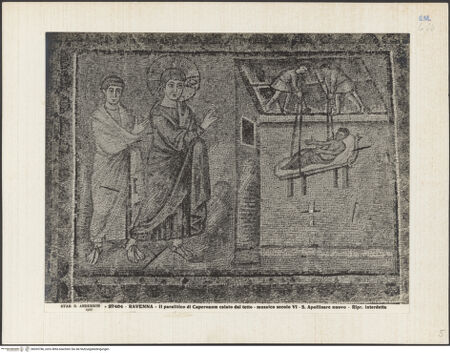 Vorderseite von Alinari [https://www.deutsche-digitale-bibliothek.de/content/lizenzen/rv-ez/] Mosaiken im LanghausEvangelienseite mit weiblichen HeiligenSzenen aus dem Leben Christi: die Heilung des Gelähmten in Kapharnaum - Gesamtansicht, bh035786_recto. Foto.